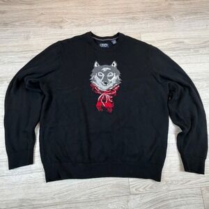Chaps Ralph Lauren Mens XL Wolf Heavy Knit Black Sweater Rare Vintage
